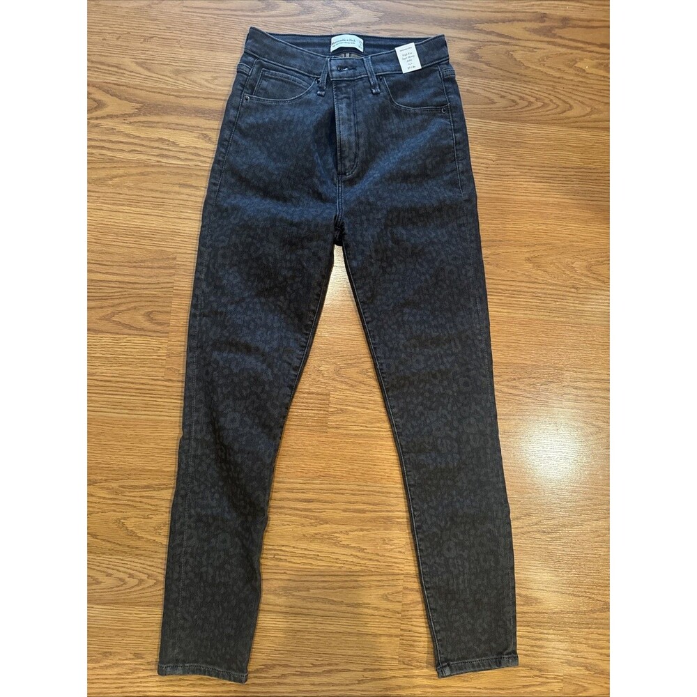 Y2K High Rise Super Skinny Jean Black Gray Animal  Print 27 4R Abercrombie Jrs